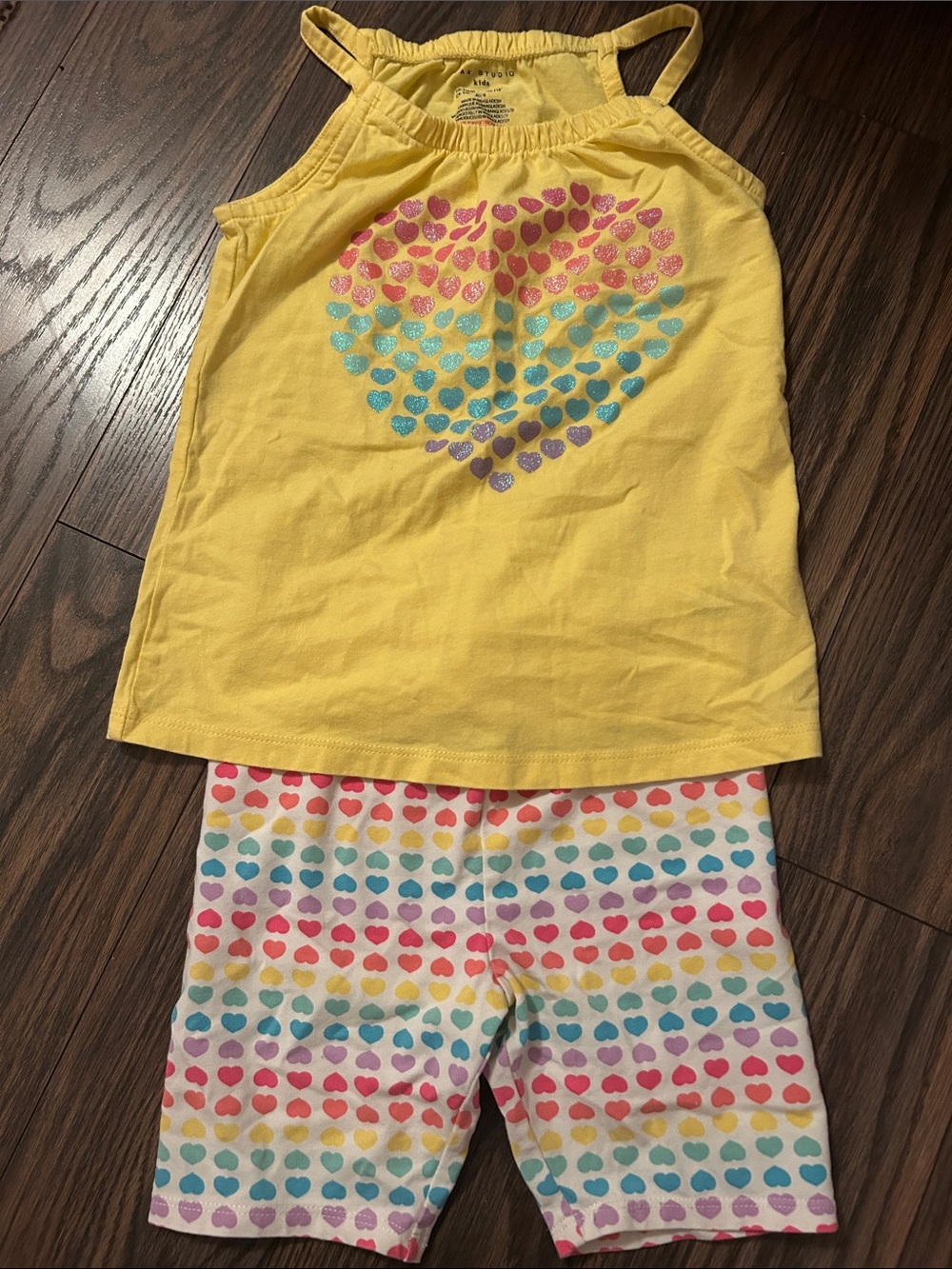 Kids Yellow Heart Tank & Rainbow Heart Shorts